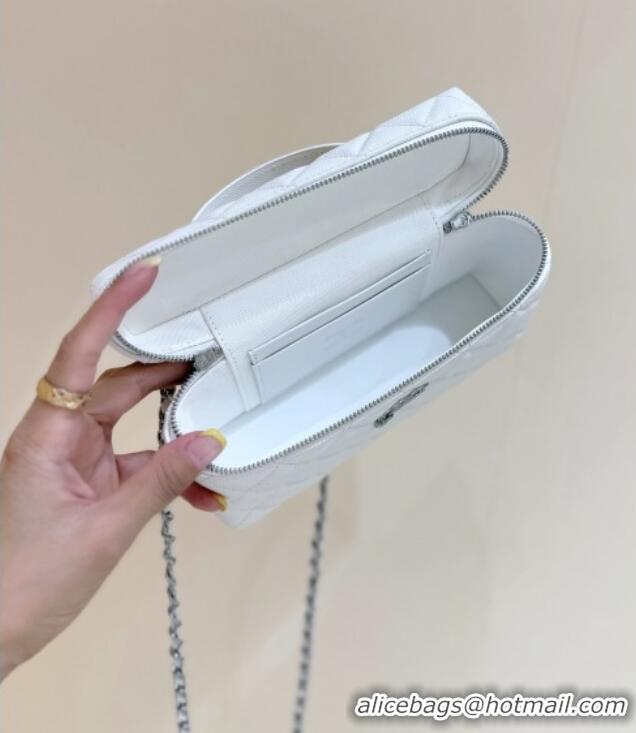 Well Crafted Chanel Shiny Grained Calfskin Vanity with Chain and Star AP4854 White 2025 Top Quality