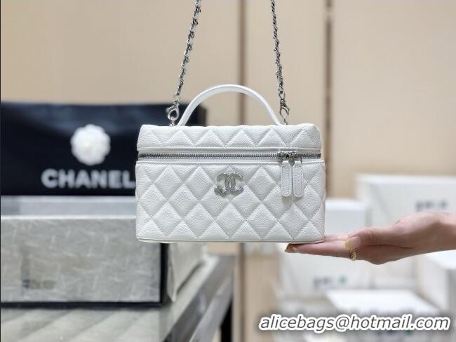 Well Crafted Chanel Shiny Grained Calfskin Vanity with Chain and Star AP4854 White 2025 Top Quality