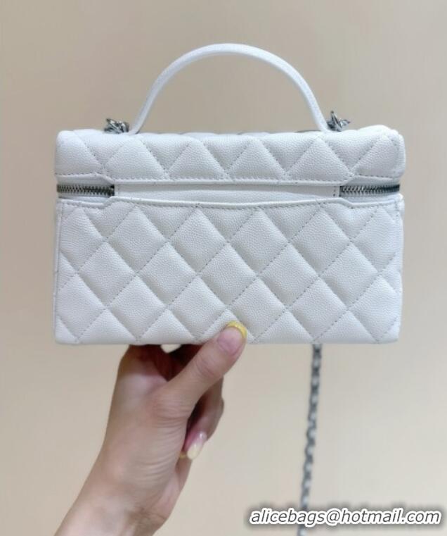 Well Crafted Chanel Shiny Grained Calfskin Vanity with Chain and Star AP4854 White 2025 Top Quality
