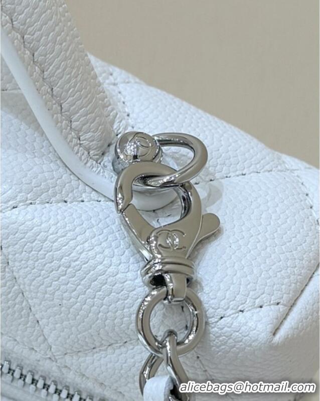 Well Crafted Chanel Shiny Grained Calfskin Vanity with Chain and Star AP4854 White 2025 Top Quality