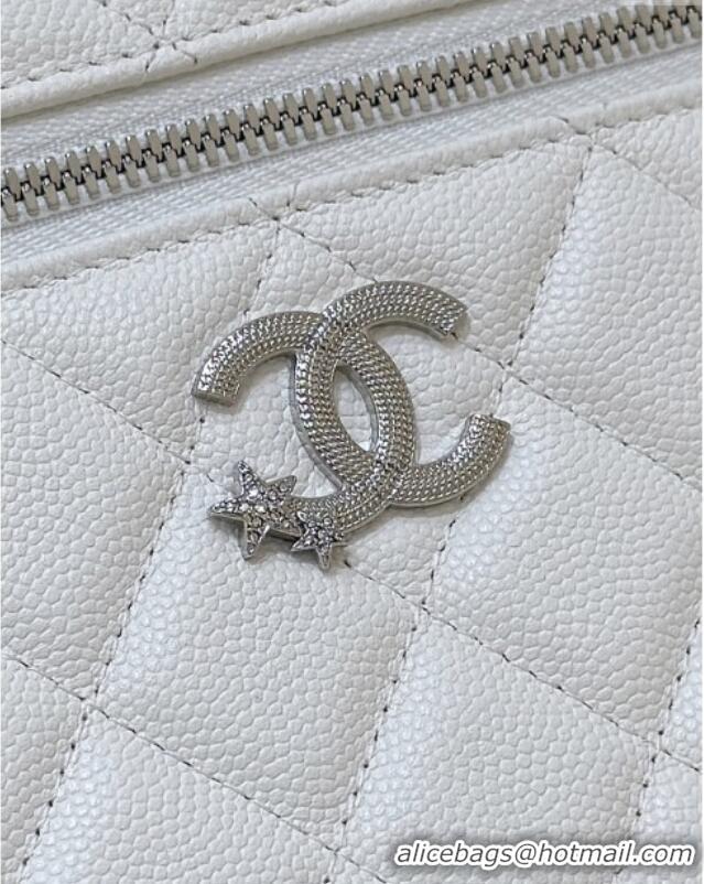 Well Crafted Chanel Shiny Grained Calfskin Vanity with Chain and Star AP4854 White 2025 Top Quality
