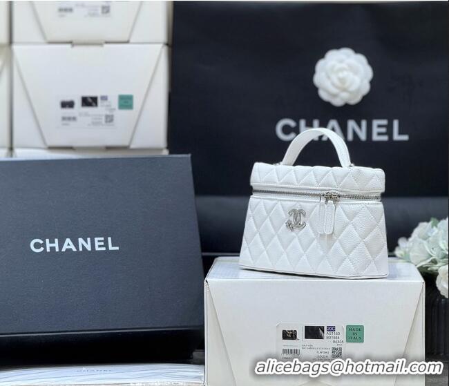 Well Crafted Chanel Shiny Grained Calfskin Vanity with Chain and Star AP4854 White 2025 Top Quality