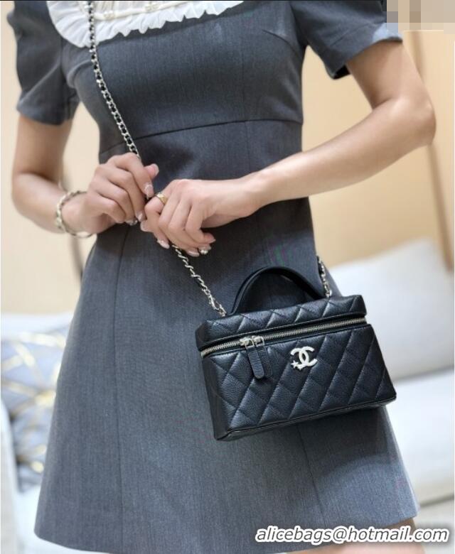 Most Popular Chanel Shiny Grained Calfskin Vanity with Chain and Star AP4854 Black 2025 Top Quality