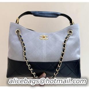 Shop Discount Chanel Small Tote Bag in Suede Calfskin & Shiny Lambskin AS5634 Grey/Black 2025 Top Quality
