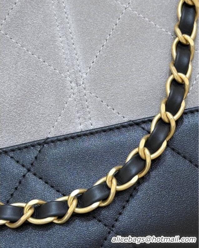 Shop Discount Chanel Small Tote Bag in Suede Calfskin & Shiny Lambskin AS5634 Grey/Black 2025 Top Quality