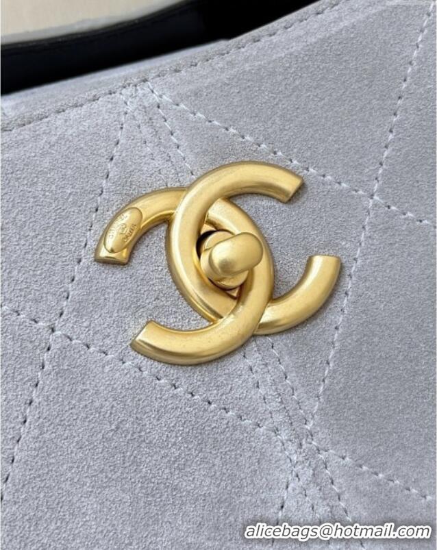 Shop Discount Chanel Small Tote Bag in Suede Calfskin & Shiny Lambskin AS5634 Grey/Black 2025 Top Quality