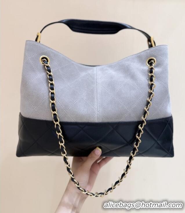 Shop Discount Chanel Small Tote Bag in Suede Calfskin & Shiny Lambskin AS5634 Grey/Black 2025 Top Quality