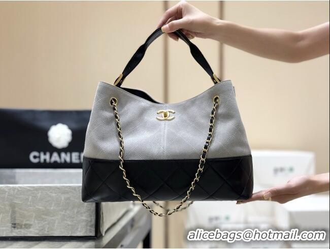 Shop Discount Chanel Small Tote Bag in Suede Calfskin & Shiny Lambskin AS5634 Grey/Black 2025 Top Quality