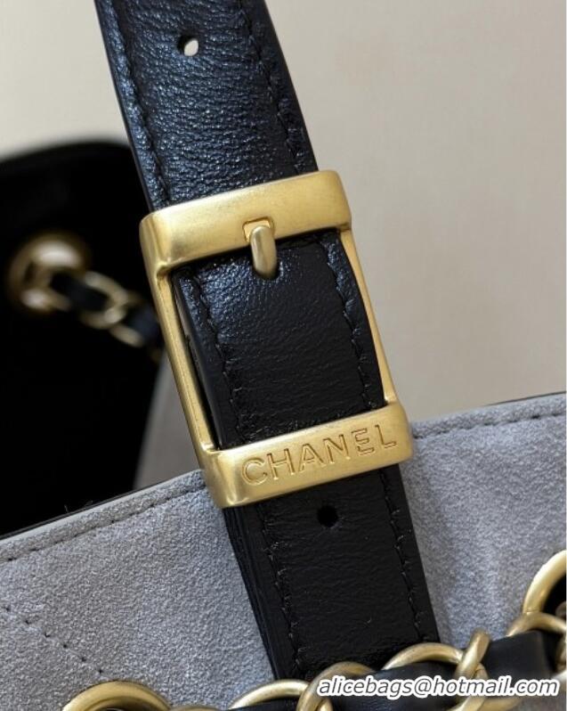 Shop Discount Chanel Small Tote Bag in Suede Calfskin & Shiny Lambskin AS5634 Grey/Black 2025 Top Quality