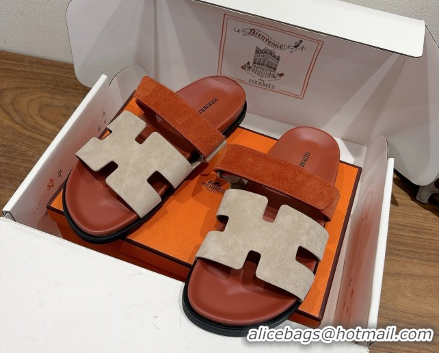 Best Luxury Hermes Chypre Slide Sandals in Suede Brown/Beige 2025 H082008 0820076
