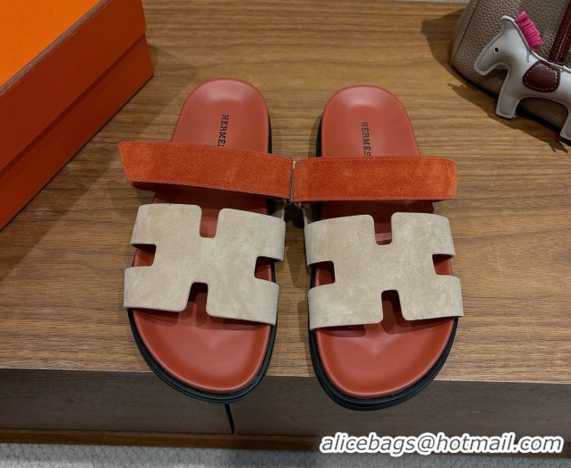 Best Luxury Hermes Chypre Slide Sandals in Suede Brown/Beige 2025 H082008 0820076