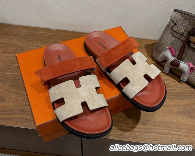 Best Luxury Hermes Chypre Slide Sandals in Suede Brown/Beige 2025 H082008 0820076