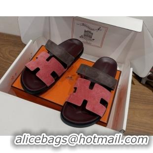 New Style Hermes Chypre Slide Sandals in Suede Pink/Brown 2025 H082008 0820077
