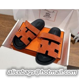 Design Cheap Hermes Chypre Slide Sandals in Suede Orange H082008 0820079