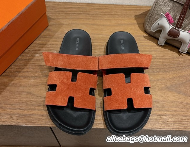 Design Cheap Hermes Chypre Slide Sandals in Suede Orange H082008 0820079