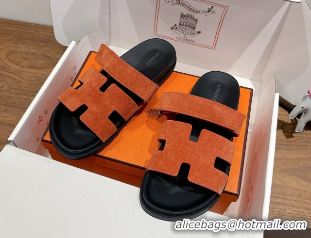 Design Cheap Hermes Chypre Slide Sandals in Suede Orange H082008 0820079