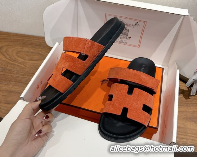 Design Cheap Hermes Chypre Slide Sandals in Suede Orange H082008 0820079