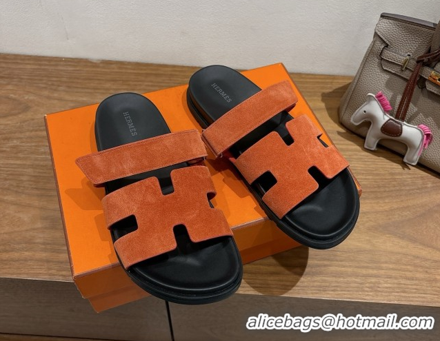 Design Cheap Hermes Chypre Slide Sandals in Suede Orange H082008 0820079