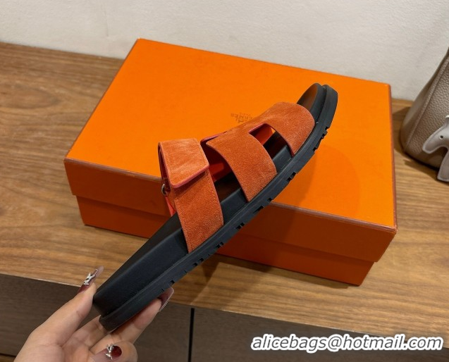 Design Cheap Hermes Chypre Slide Sandals in Suede Orange H082008 0820079