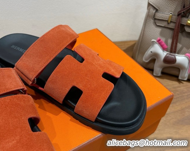 Design Cheap Hermes Chypre Slide Sandals in Suede Orange H082008 0820079