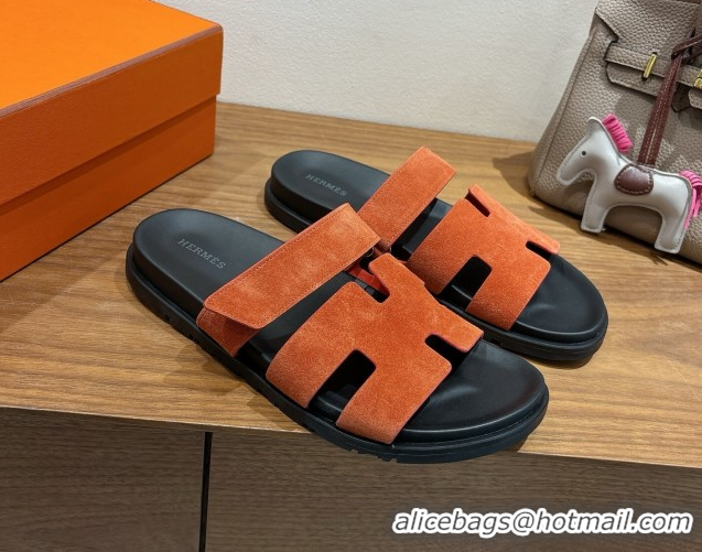 Design Cheap Hermes Chypre Slide Sandals in Suede Orange H082008 0820079