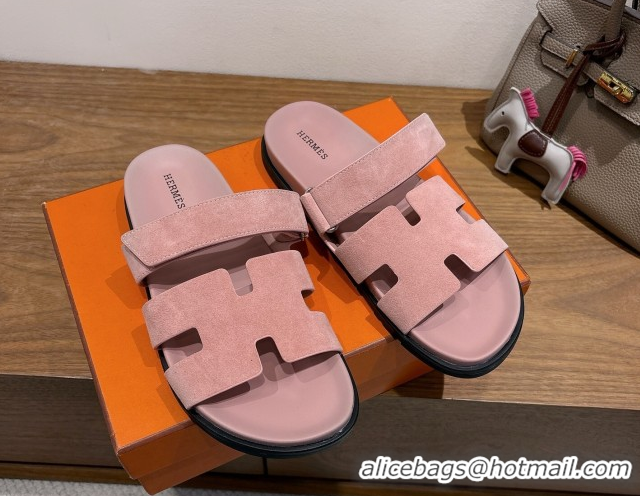 AAAAA Hermes Chypre Slide Sandals in Suede Light Pink 2025 H082008 0820080