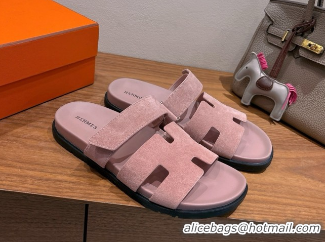 AAAAA Hermes Chypre Slide Sandals in Suede Light Pink 2025 H082008 0820080