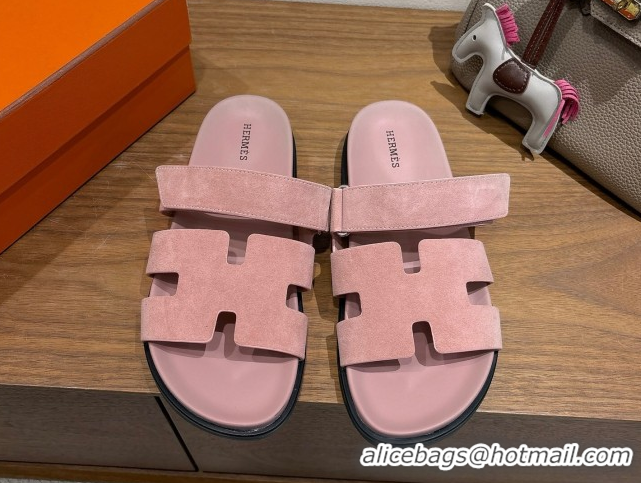 AAAAA Hermes Chypre Slide Sandals in Suede Light Pink 2025 H082008 0820080
