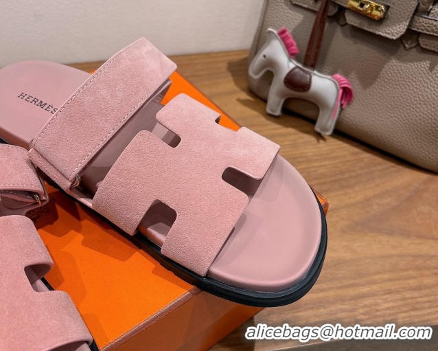 AAAAA Hermes Chypre Slide Sandals in Suede Light Pink 2025 H082008 0820080
