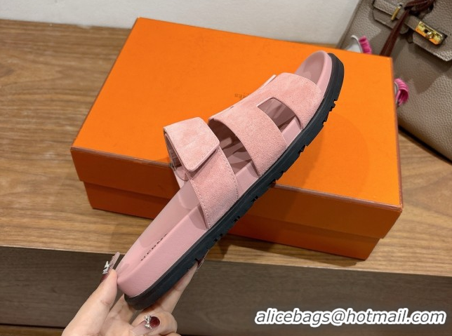 AAAAA Hermes Chypre Slide Sandals in Suede Light Pink 2025 H082008 0820080