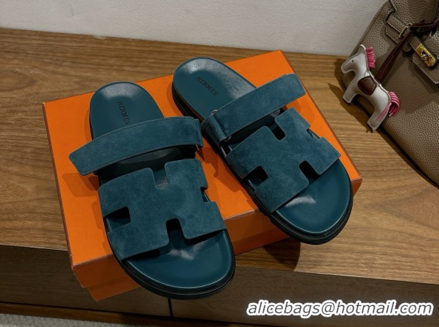 Grade Hermes Chypre Slide Sandals in Suede Dark Blue 2025 H082008 0820081