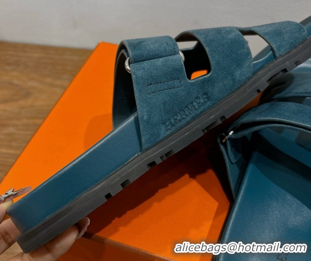 Grade Hermes Chypre Slide Sandals in Suede Dark Blue 2025 H082008 0820081