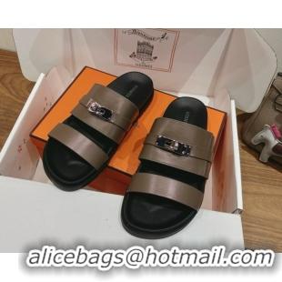 Good Looking Hermes Jackson Flat Slides Sandal in Smooth Calfskin Khaki 2025 H082008 0820089