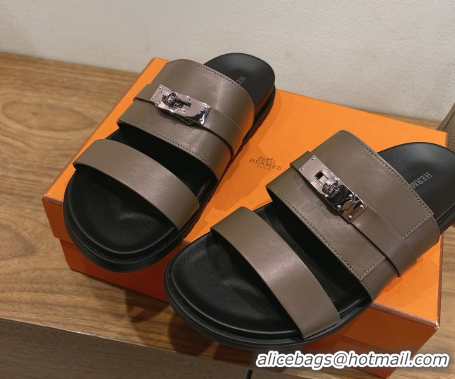 Good Looking Hermes Jackson Flat Slides Sandal in Smooth Calfskin Khaki 2025 H082008 0820089