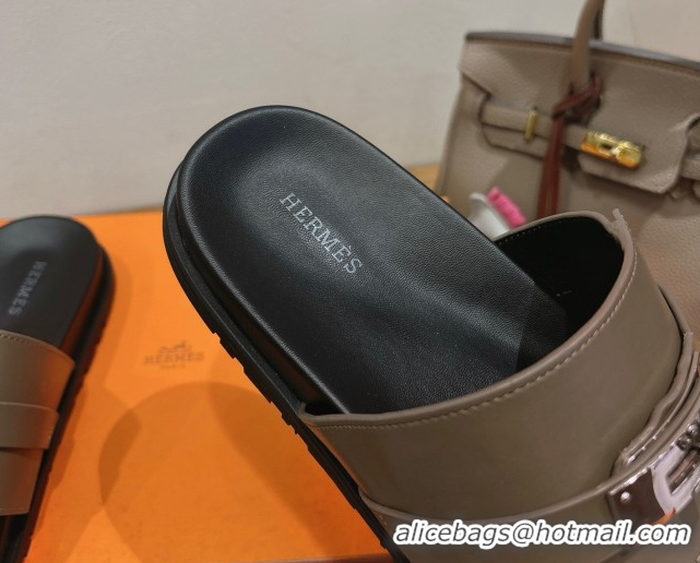 Good Looking Hermes Jackson Flat Slides Sandal in Smooth Calfskin Khaki 2025 H082008 0820089