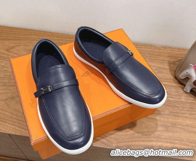 Best Product Hermes Like Loafers in Smooth Calfskin Dark Blue 2025 H082009 0820094