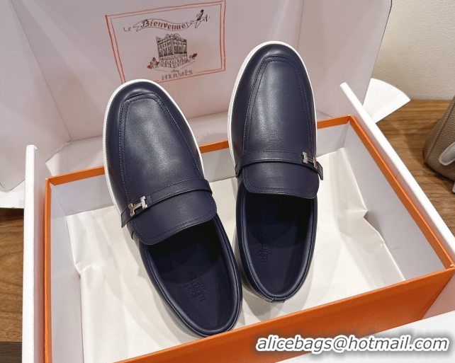 Best Product Hermes Like Loafers in Smooth Calfskin Dark Blue 2025 H082009 0820094