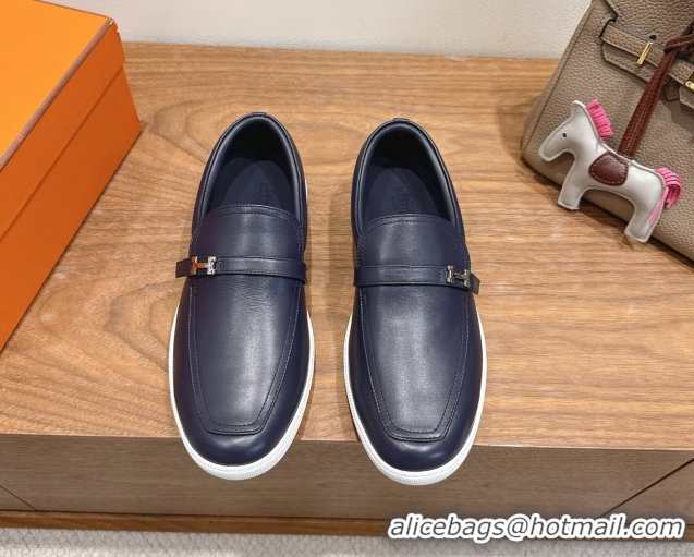 Best Product Hermes Like Loafers in Smooth Calfskin Dark Blue 2025 H082009 0820094