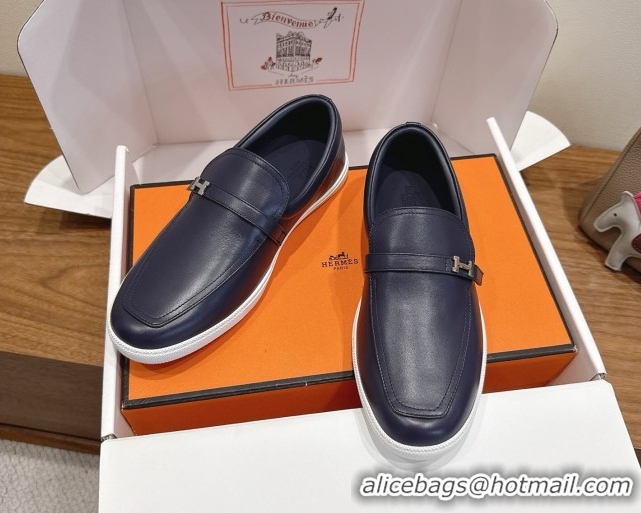 Best Product Hermes Like Loafers in Smooth Calfskin Dark Blue 2025 H082009 0820094