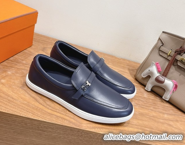 Best Product Hermes Like Loafers in Smooth Calfskin Dark Blue 2025 H082009 0820094