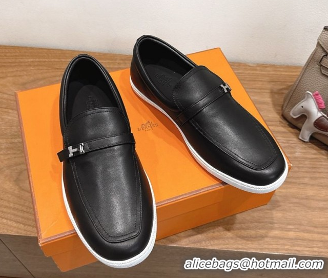 Sumptuous Hermes Like Loafers in Smooth Calfskin Black 2025 H082009 0820095