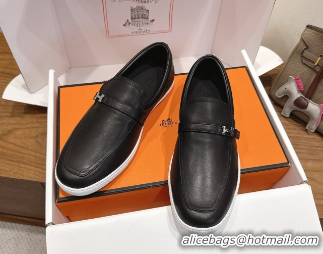 Sumptuous Hermes Like Loafers in Smooth Calfskin Black 2025 H082009 0820095