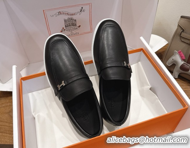Sumptuous Hermes Like Loafers in Smooth Calfskin Black 2025 H082009 0820095