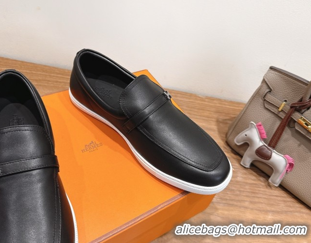 Sumptuous Hermes Like Loafers in Smooth Calfskin Black 2025 H082009 0820095