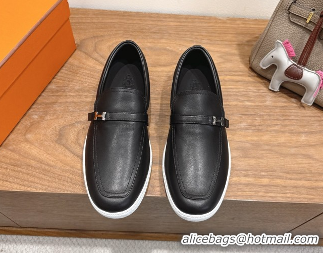 Sumptuous Hermes Like Loafers in Smooth Calfskin Black 2025 H082009 0820095