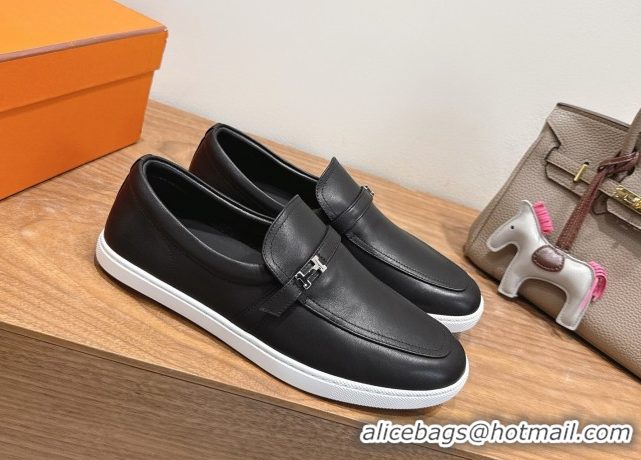 Sumptuous Hermes Like Loafers in Smooth Calfskin Black 2025 H082009 0820095