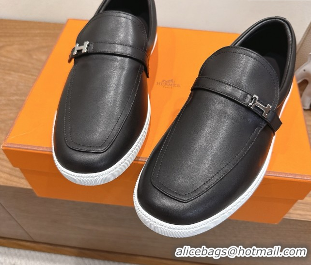 Sumptuous Hermes Like Loafers in Smooth Calfskin Black 2025 H082009 0820095