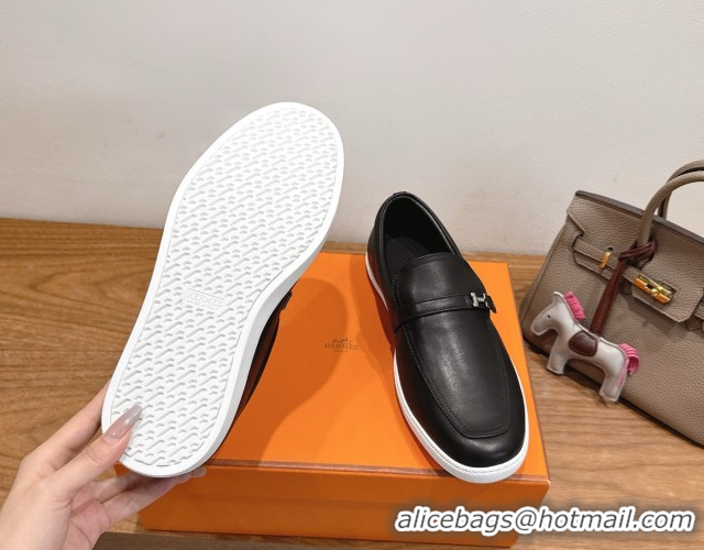 Sumptuous Hermes Like Loafers in Smooth Calfskin Black 2025 H082009 0820095