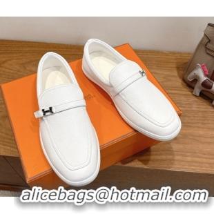 Purchase Hermes Like Loafers in Grained Calfskin White 2025 H082009 0820096