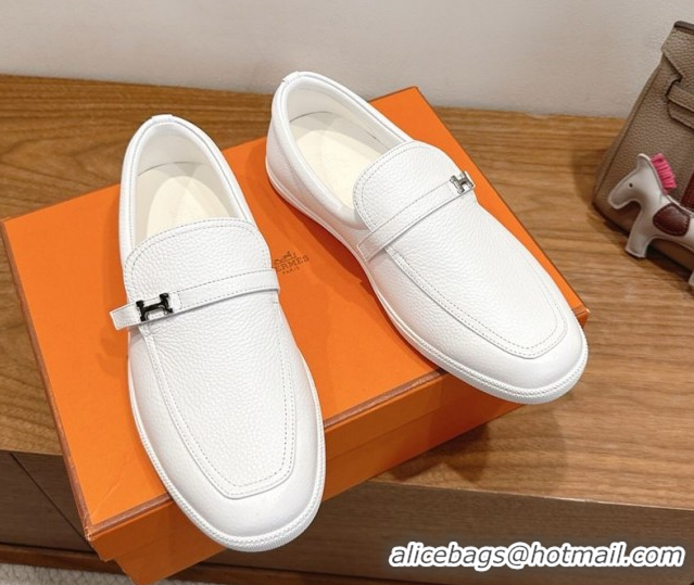 Purchase Hermes Like Loafers in Grained Calfskin White 2025 H082009 0820096